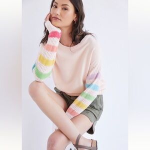 Anthropologie | Maeve Rainbow Striped Sweatshirt, Pink- Size Small